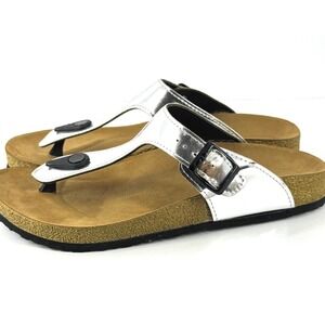 Slip-On Gizeh Style Sandal Sz 7 Metallic Silver Thong Toe  Comfort Adjustable